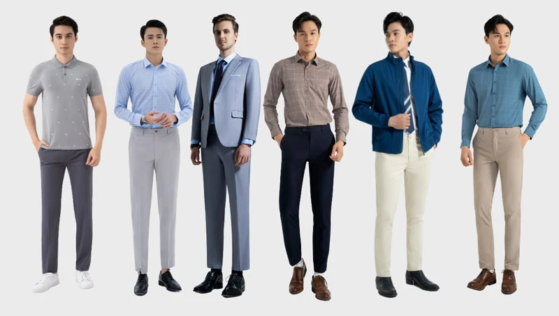 Thời trang nam cao cấp gồm sơ mi, quần âu, quần kaki, jeans, áo phông, vest