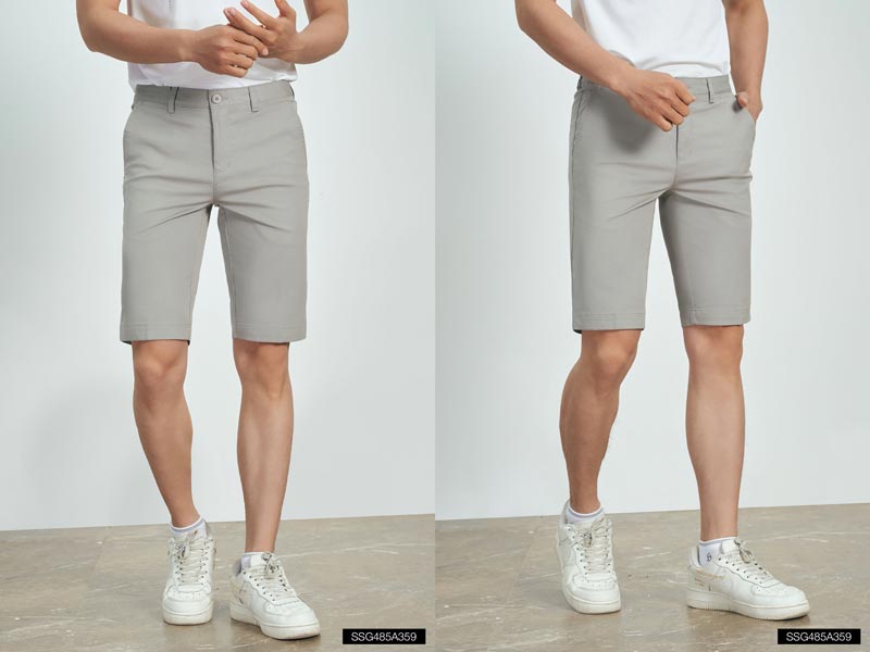 quần short nam vải cotton màu ghi