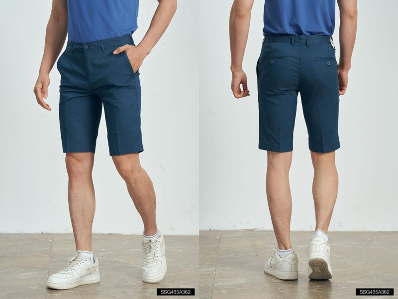 quần short nam vải cotton màu xanh đậm