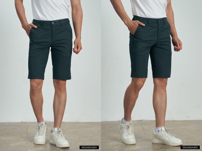 quần short nam vải cotton màu xanh lá