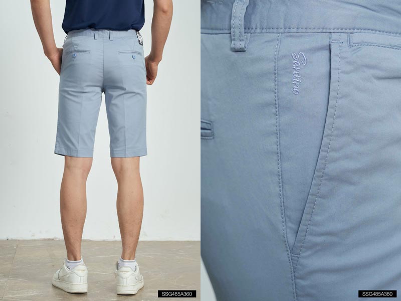 quần short nam vải cotton màu xanh nhạt 