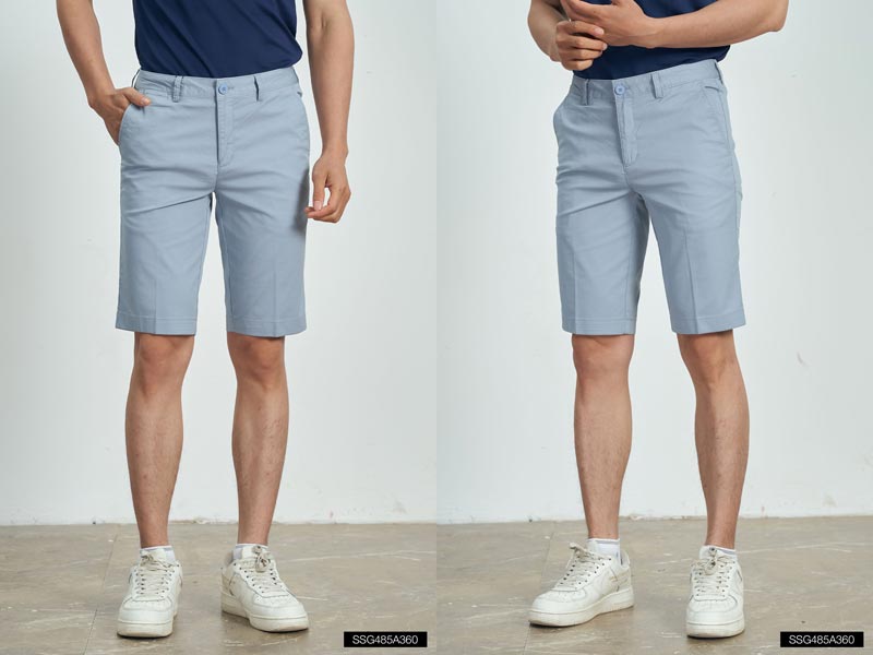 quần short nam vải cotton màu xanh nhạt 
