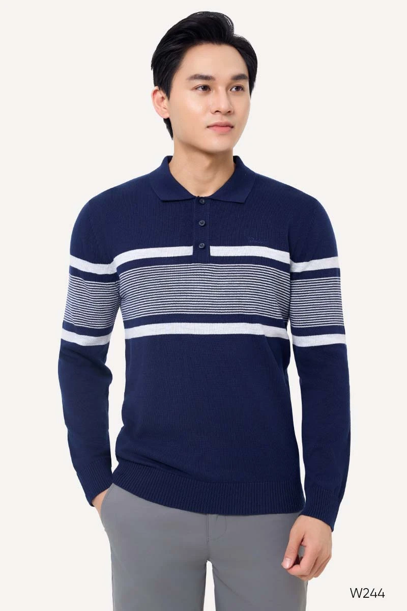 Áo len có cổ họa tiết tím than W244