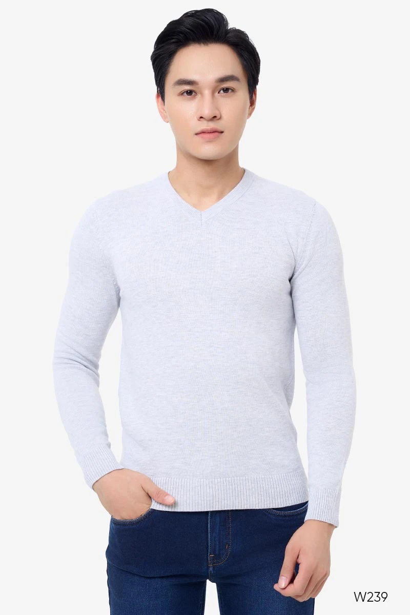 Áo len cổ tim màu ghi sáng W239