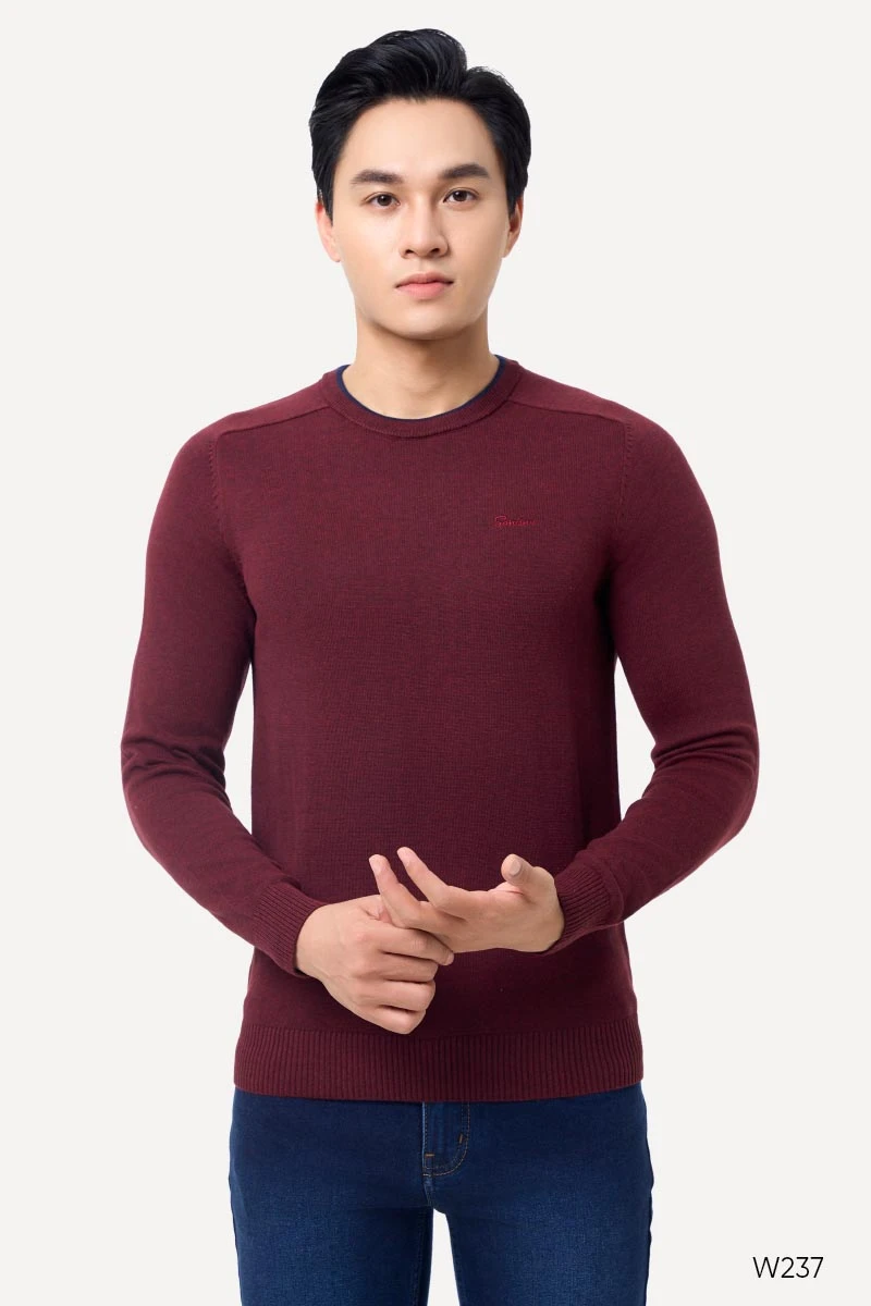 Áo len cổ tròn dáng suông đỏ đô W237