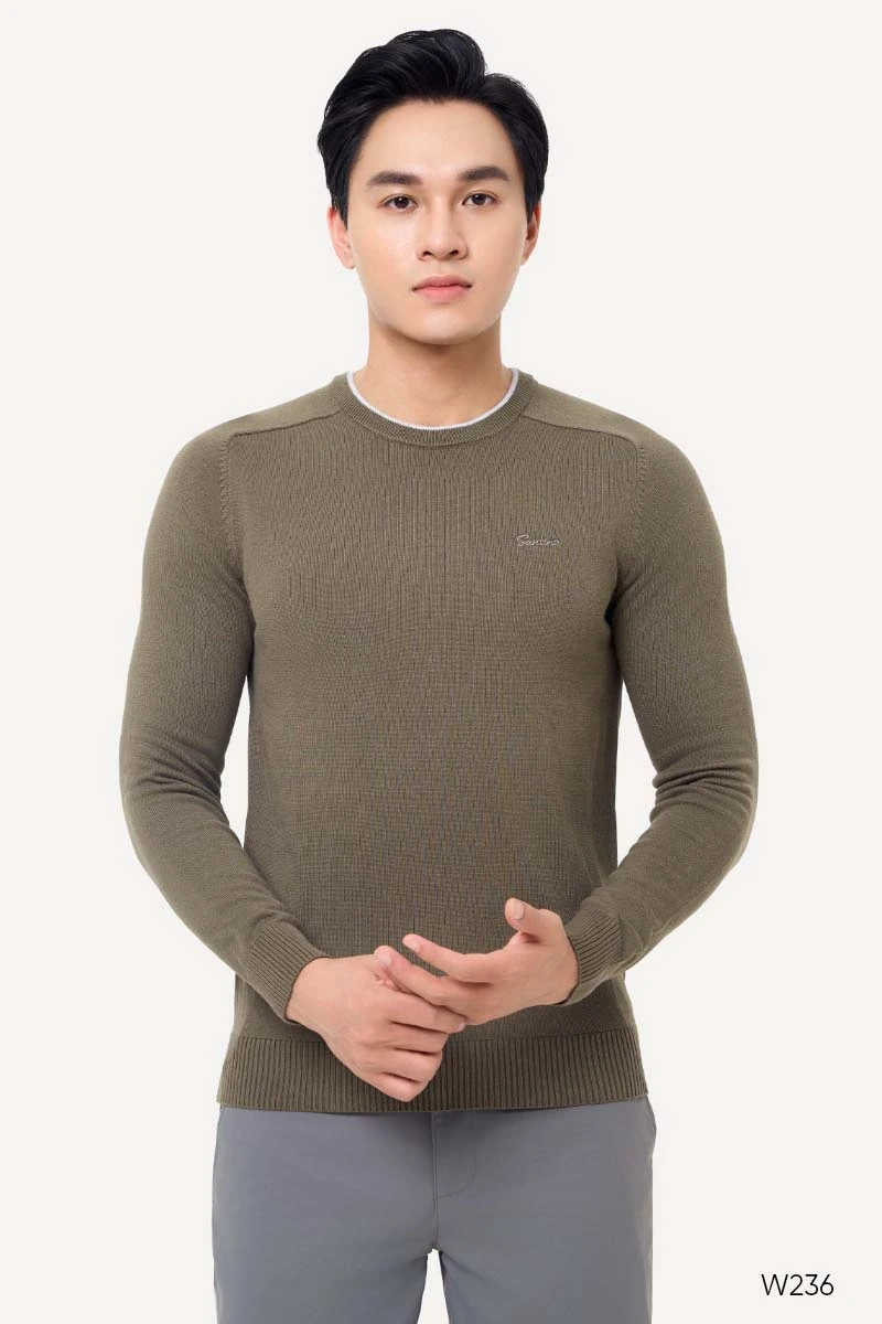 Áo len cổ tròn dáng suông xanh lá W236