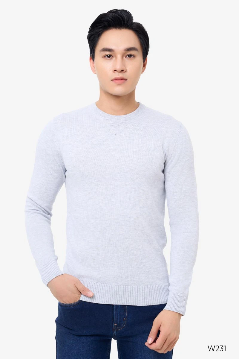 Áo len cổ tròn màu ghi sáng W231