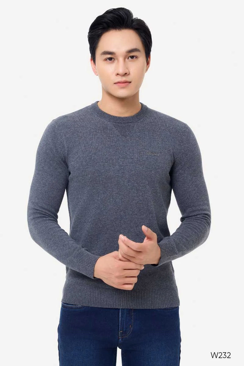 Áo len cổ tròn màu xám đậm W232
