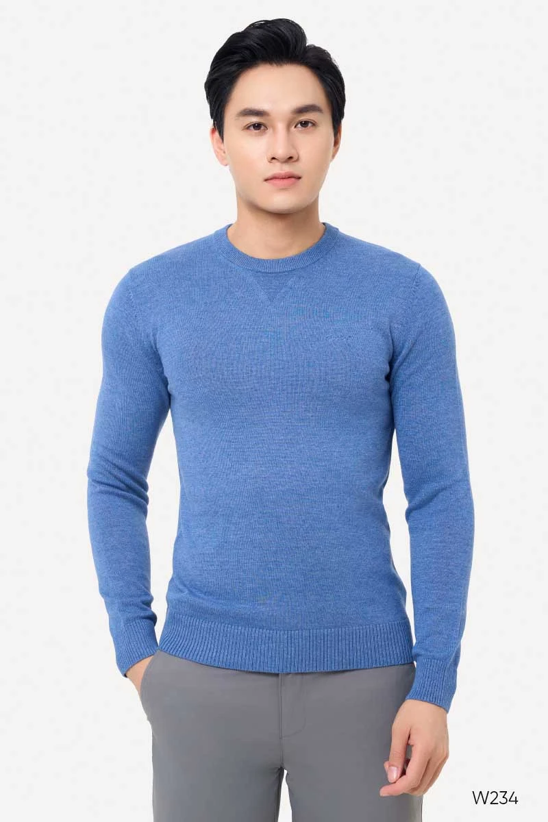 Áo len cổ tròn màu xanh dương W234