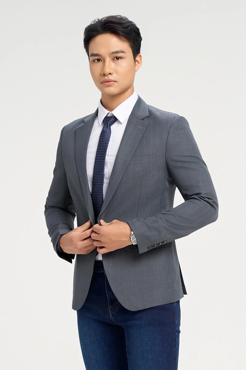 Áo blazer nam hàng hiệu màu xám đậm