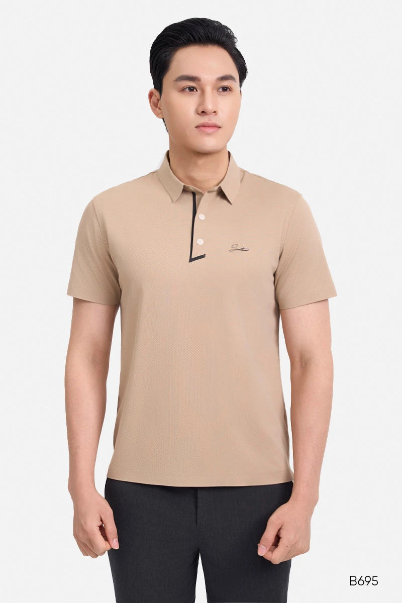 Áo polo không đường may màu nâu be | B695