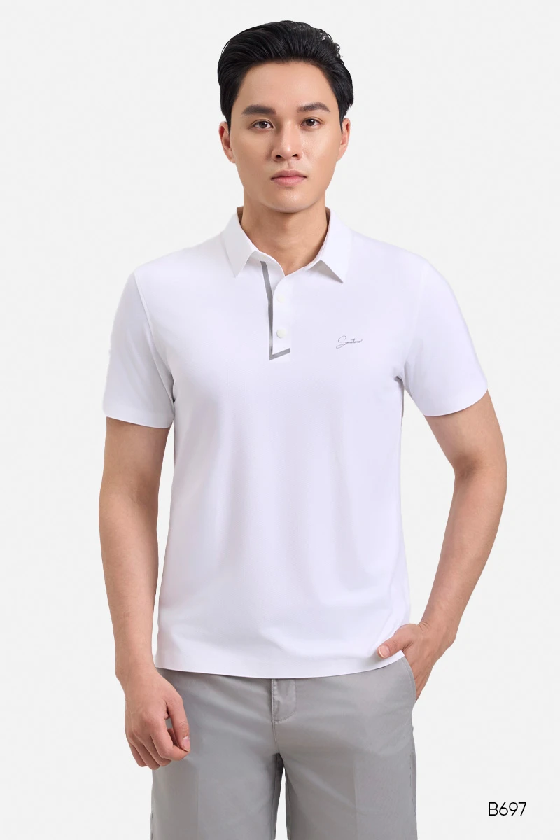 Áo polo không đường may màu trắng | B697