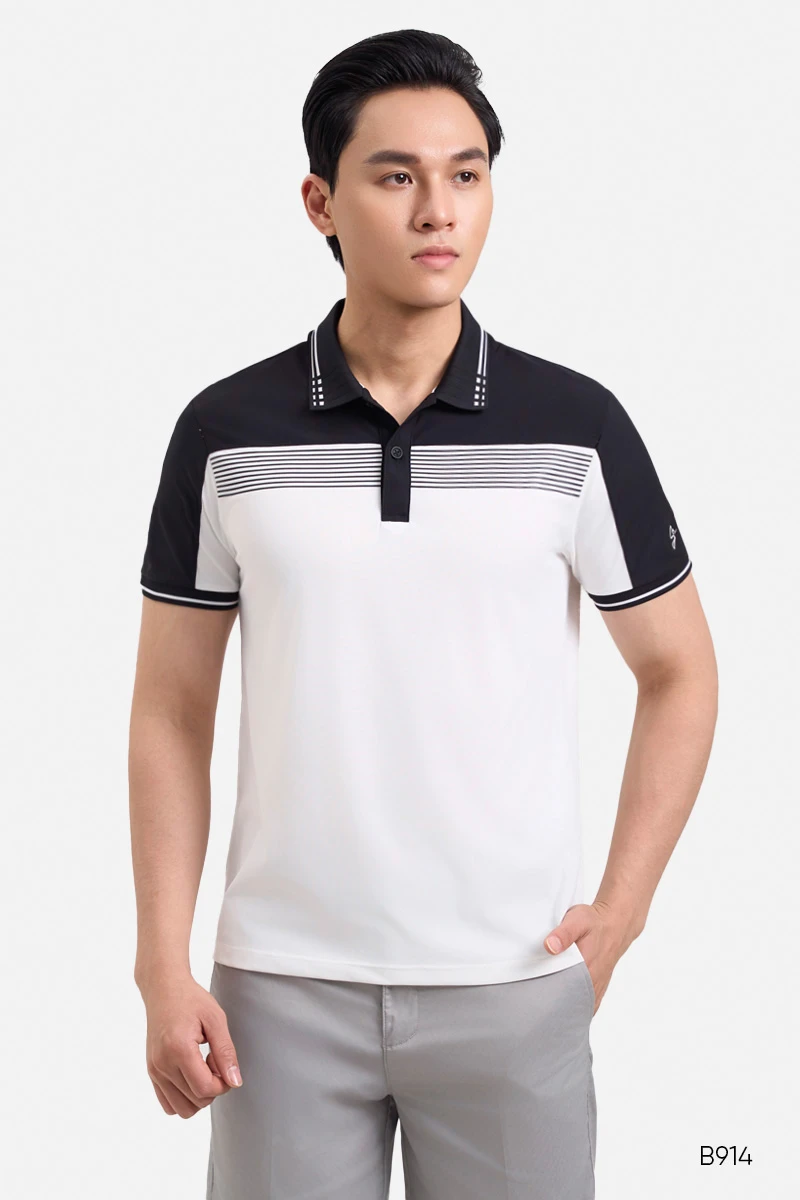 Áo polo họa tiết cao cấp màu trắng | B914