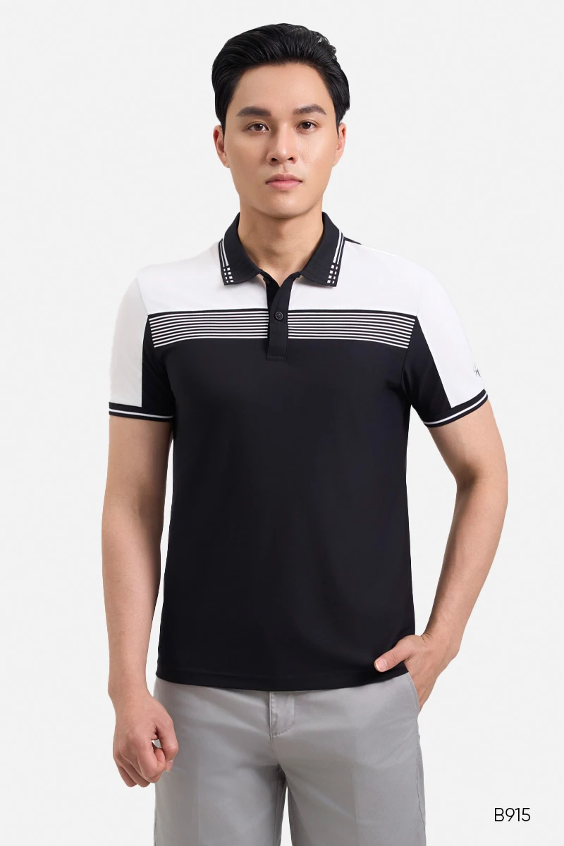 Áo polo họa tiết cao cấp màu đen | B915