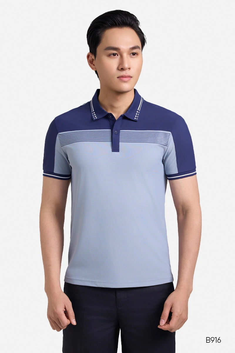 Áo polo họa tiết cao cấp màu ghi | B916