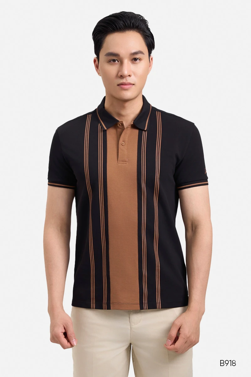 Áo polo nam họa tiết cao cấp màu đen | B918