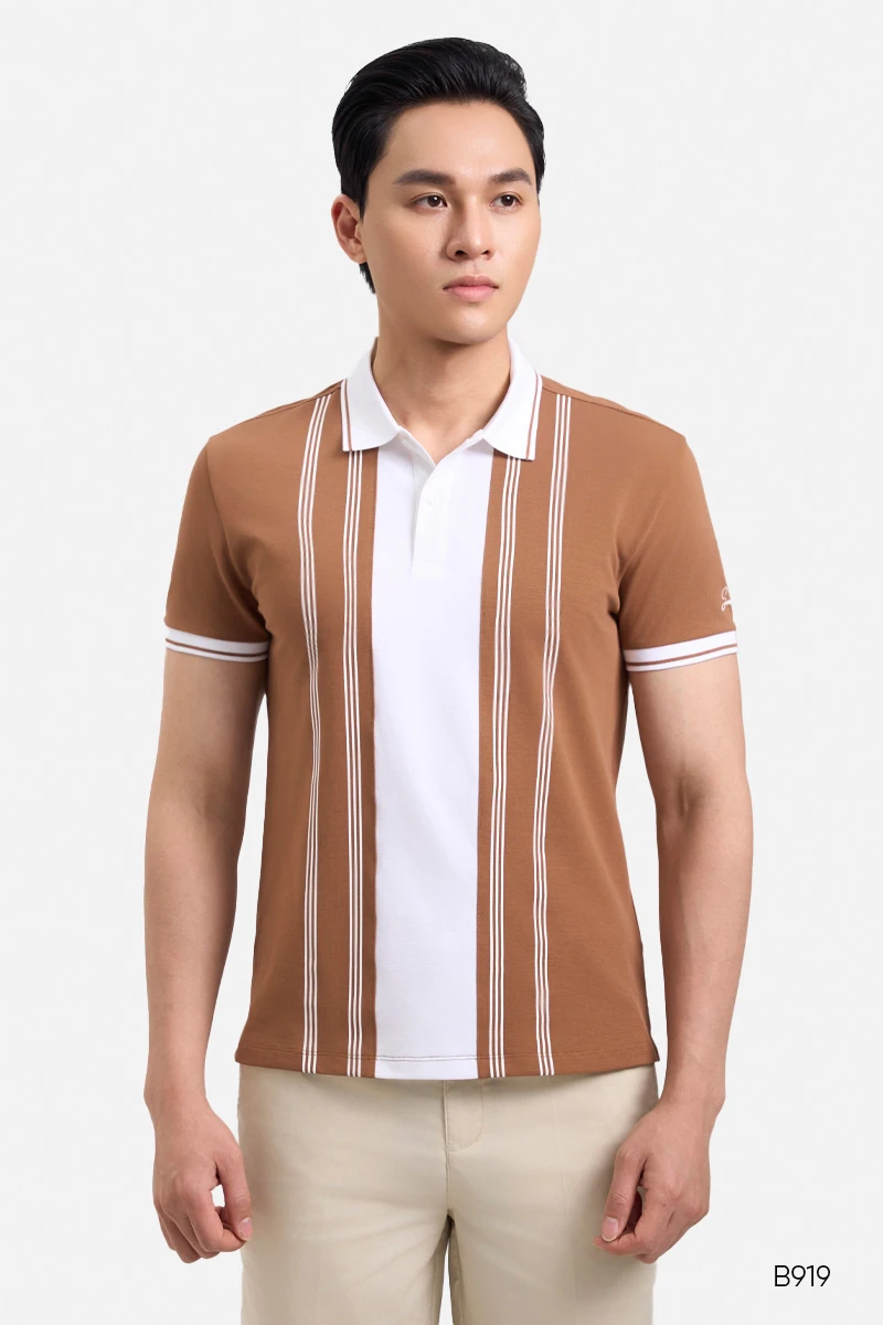 Áo polo nam họa tiết cao cấp màu nâu | B919