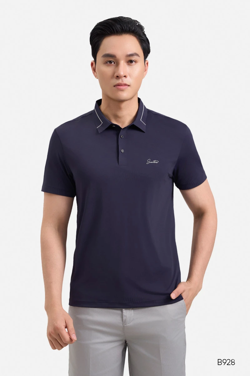 Áo polo nam cao cấp không đường may màu xanh đen | B928