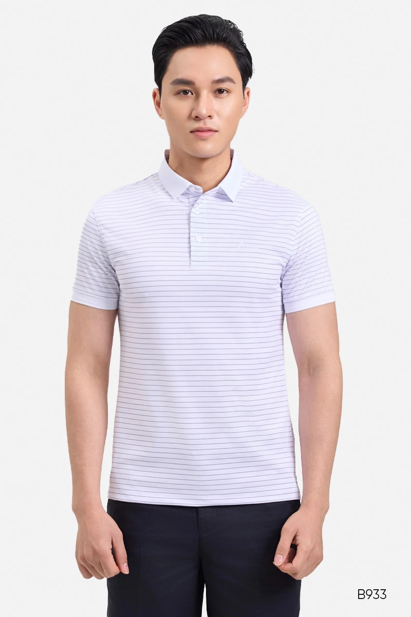 Áo polo nam kẻ ngang cao cấp màu trắng | B933