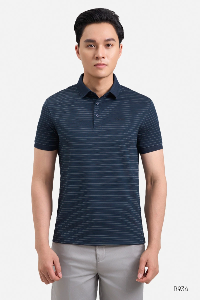 Áo polo nam kẻ ngang cao cấp màu xanh cổ vịt | B934