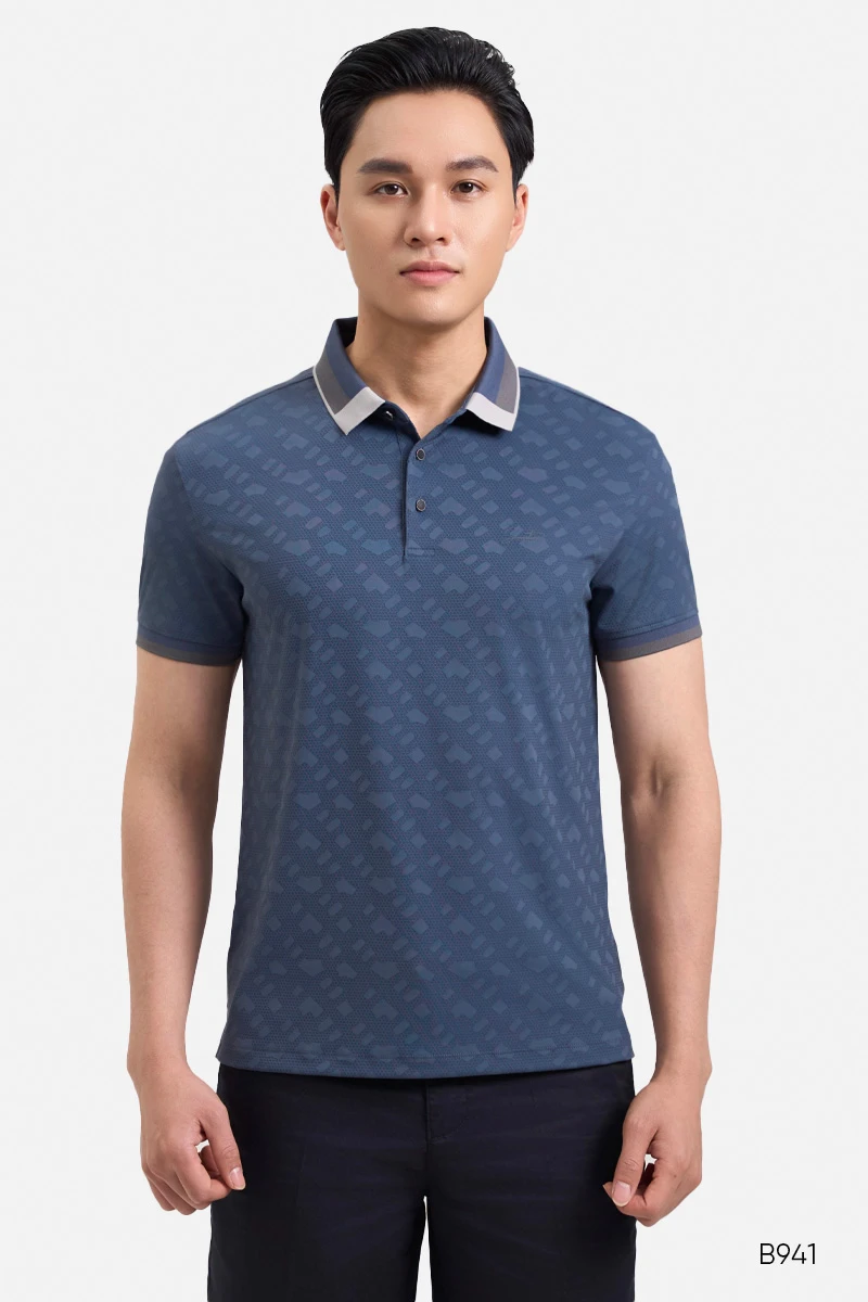 Áo polo nam họa tiết trẻ trung màu xanh đen | B941