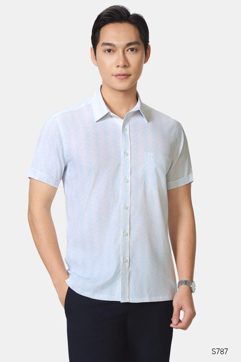 Áo sơ mi nam ngắn tay họa tiết cao cấp Santino | S787