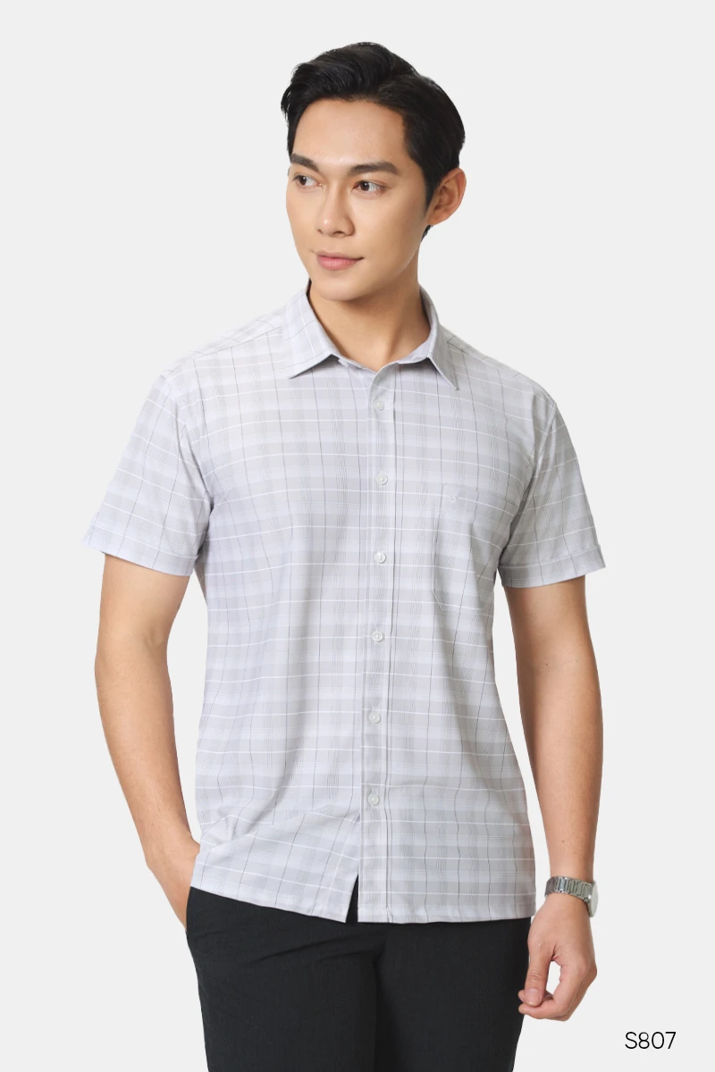 Áo sơ mi nam ngắn tay Santino kẻ ghi | S807
