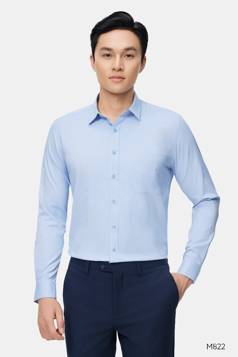 Áo sơ mi nam dài tay cao cấp Santino kẻ xanh | M822