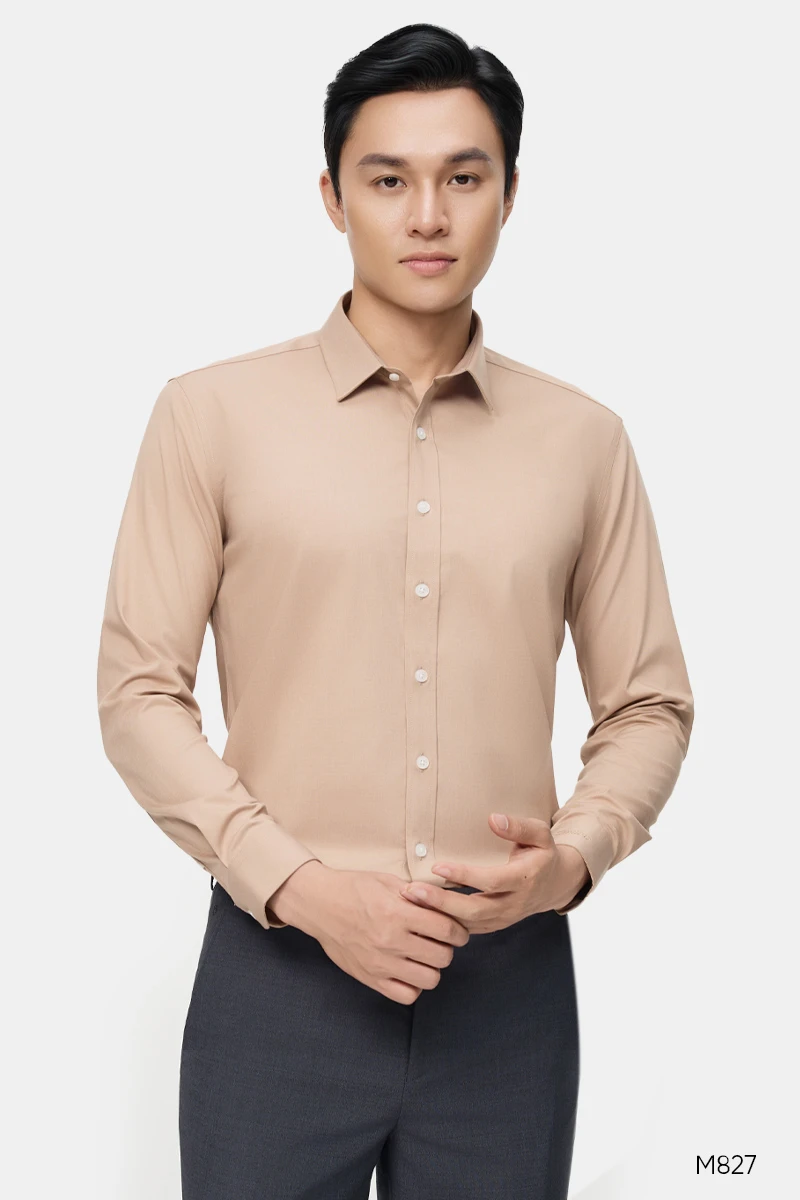 Áo sơ mi nam dài tay cao cấp màu be đậm | M827