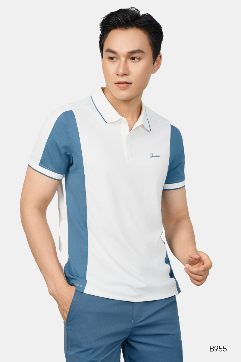 Áo polo thể thao phối màu nam Santino màu trắng | B955