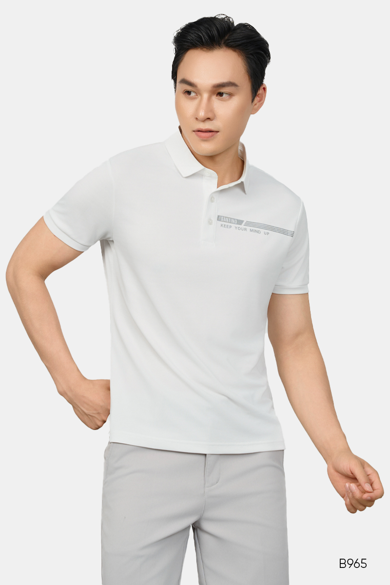 Áo polo thể thao trơn Santino màu trắng | B965