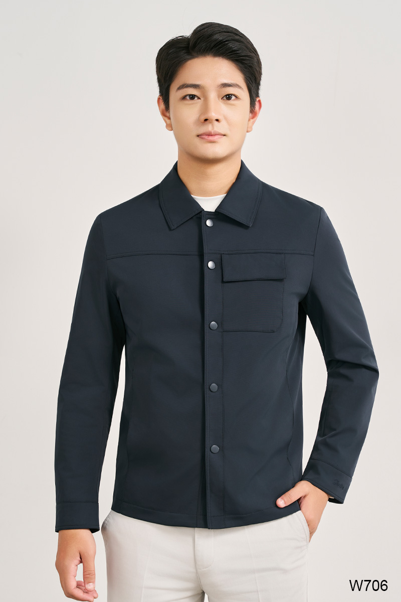 Áo jacket regular fit nam cúc bấm màu tím than | W706