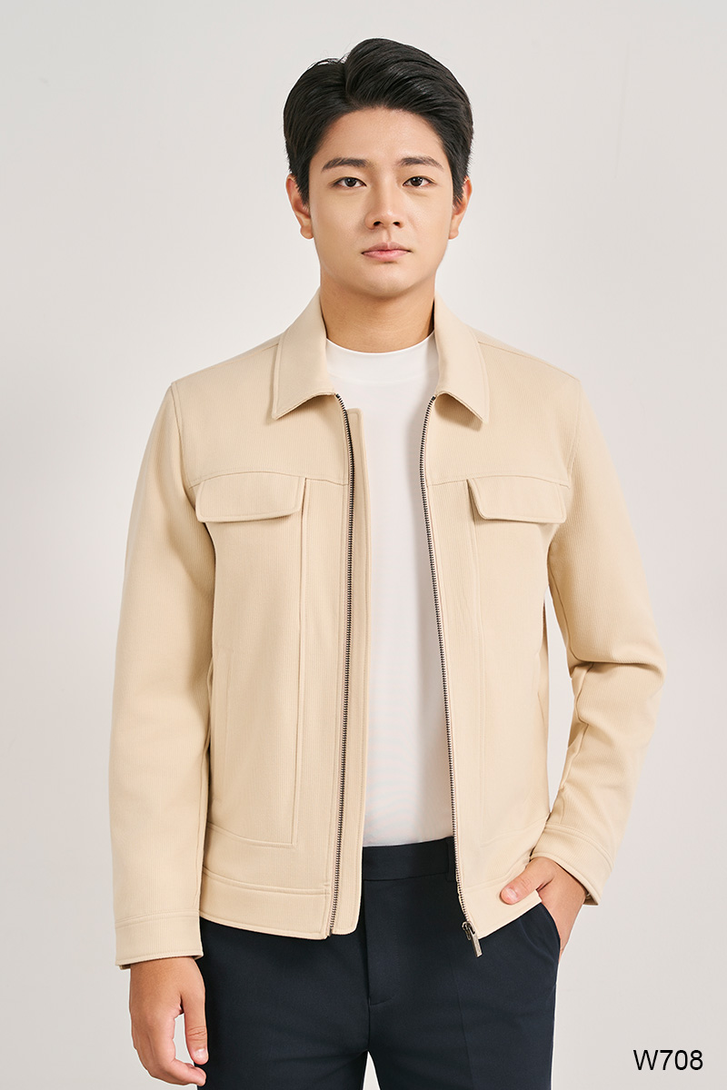 Áo jacket regular fit khóa kéo màu be | W708