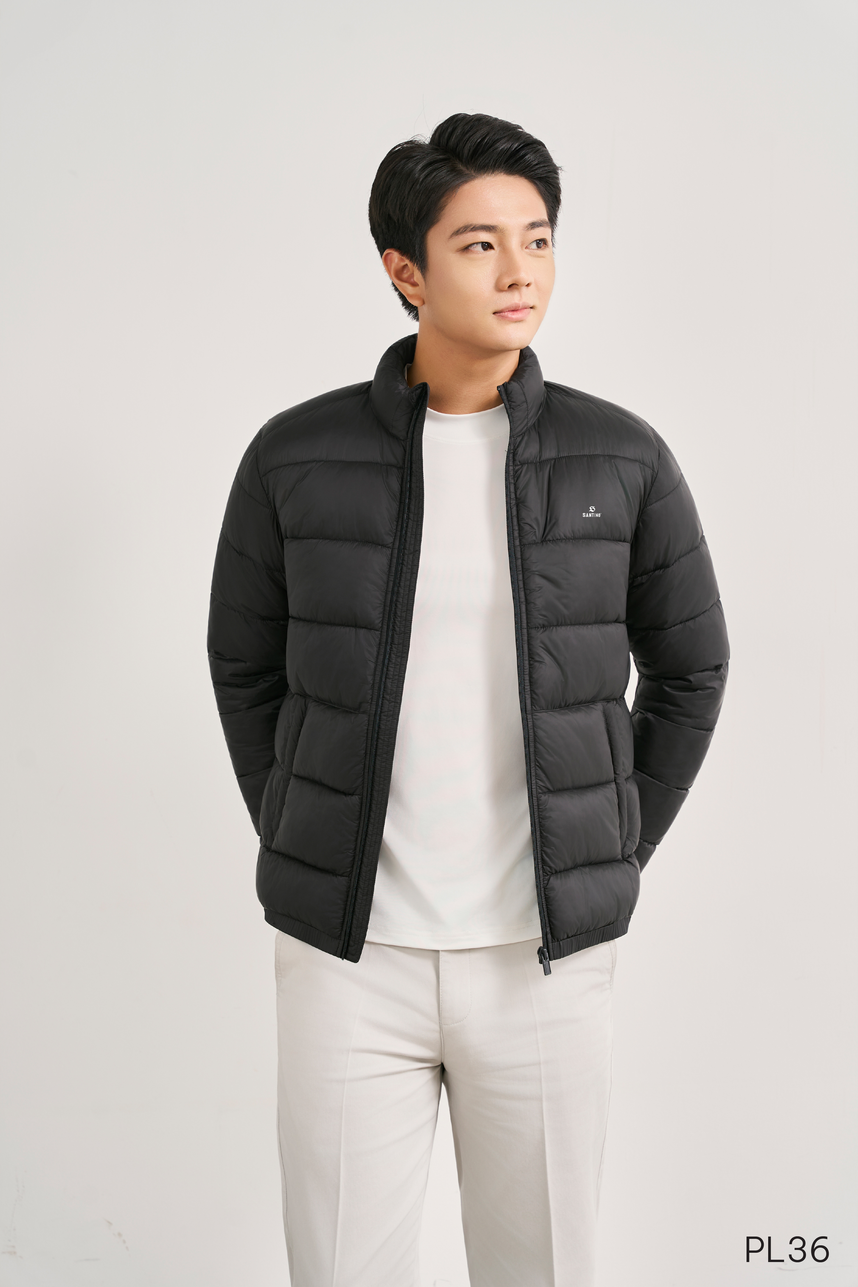 Áo phao siêu nhẹ trần bông cao cấp Santino màu đen | PL36