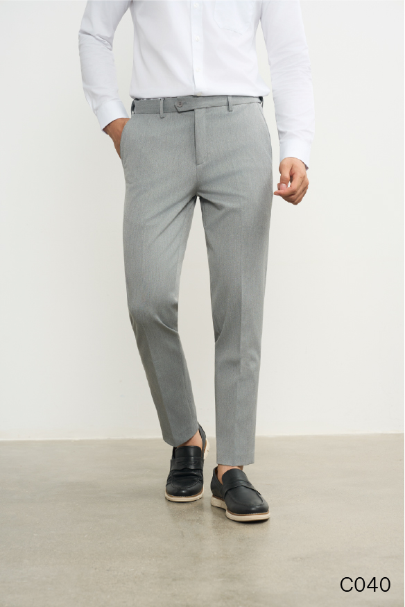 Quần âu dáng trẻ không ly tăng chỉnh cạp cao cấp Santino màu ghi nhạt | C040