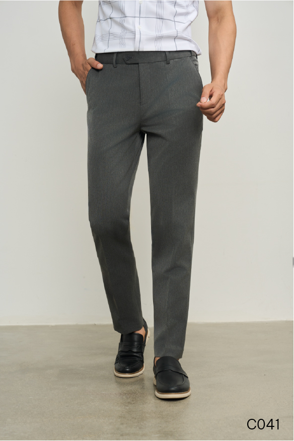 Quần âu dáng trẻ không ly tăng chỉnh cạp cao cấp Santino màu xám | C041