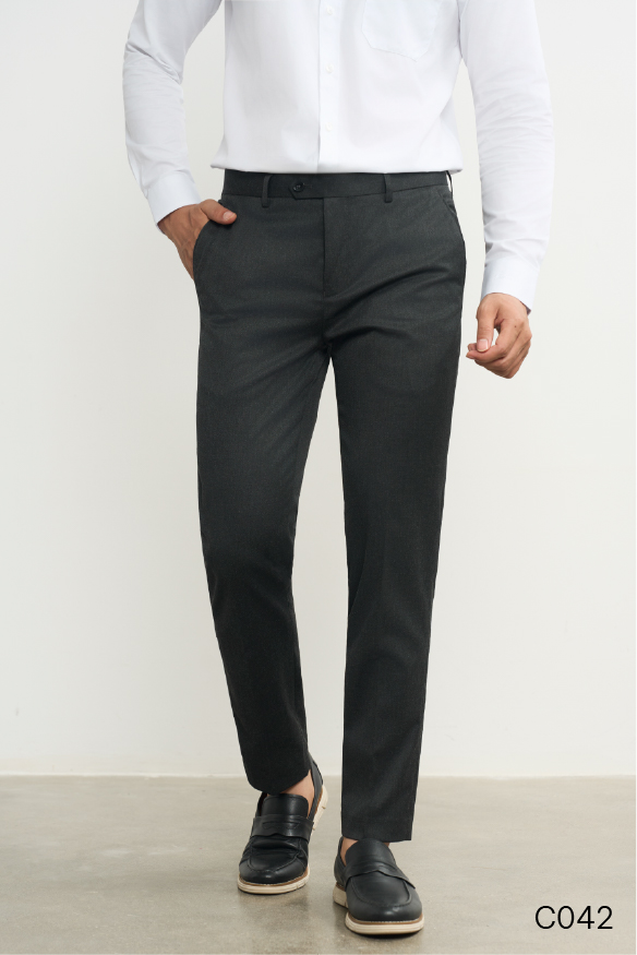 Quần âu dáng trẻ không ly tăng chỉnh cạp cao cấp Santino màu xám đậm | C042