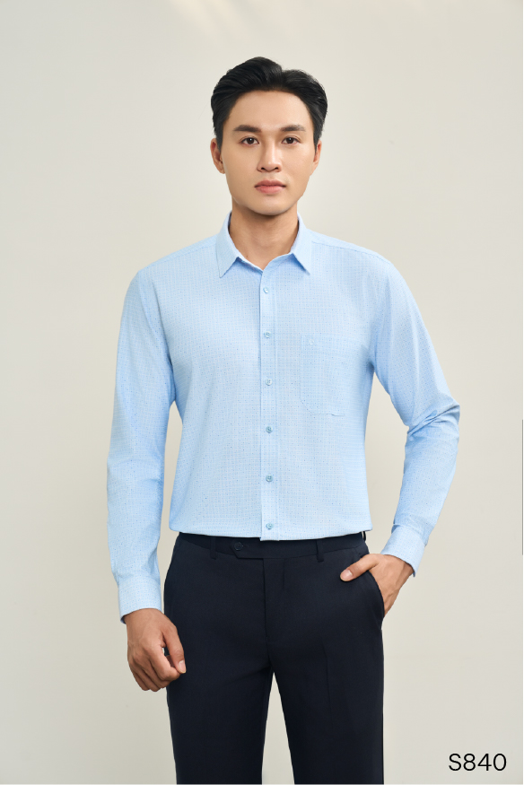 Áo sơ mi dài tay họa tiết xanh cao cấp Santino màu xanh | S840