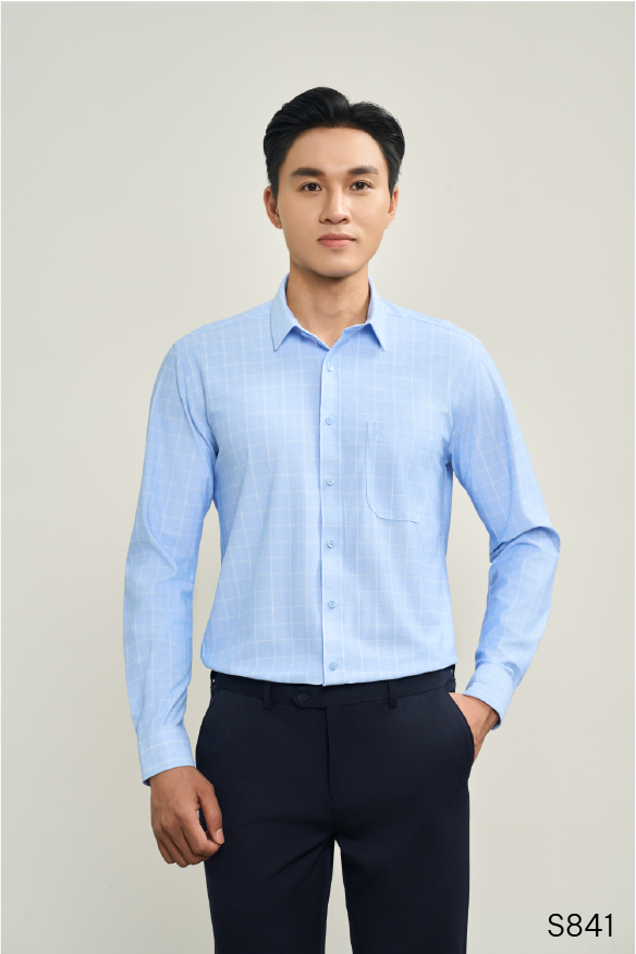 Áo sơ mi dài tay cao cấp kẻ xanh Santino | S841