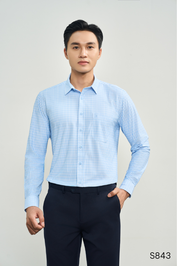 Áo sơ mi dài tay kẻ xanh cao cấp Santino | S843