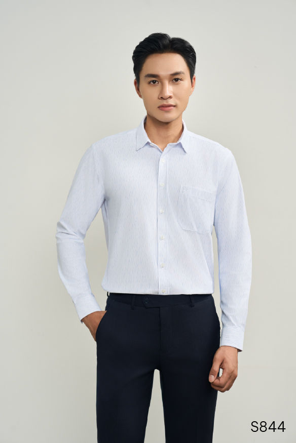 Áo sơ mi dài tay họa tiết xanh cao cấp Santino màu xanh | S844