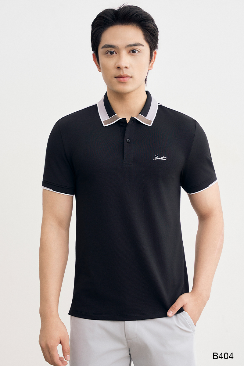 Áo polo nam slim fit cao cấp Santino màu đen | B404