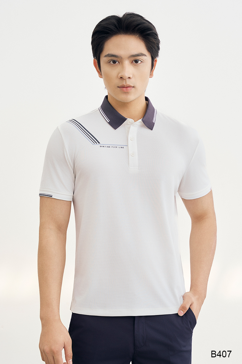 Áo polo nam regular fit cao cấp Santino màu trắng | B407
