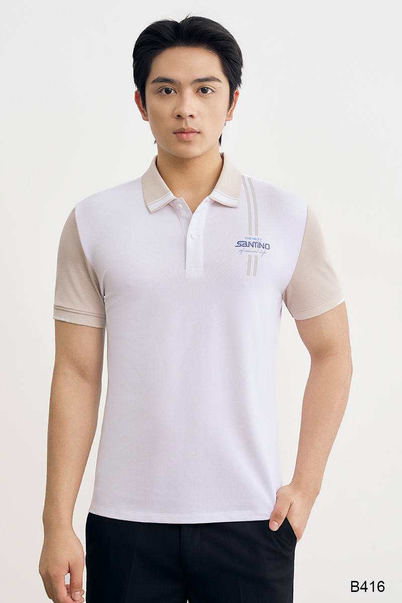 Áo polo nam slim fit cao cấp Santino màu trắng | B416