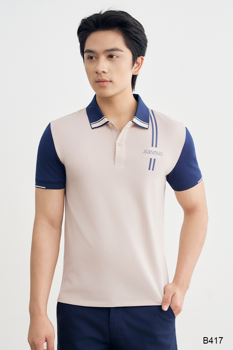Áo polo nam slim fit cao cấp Santino màu be | B417