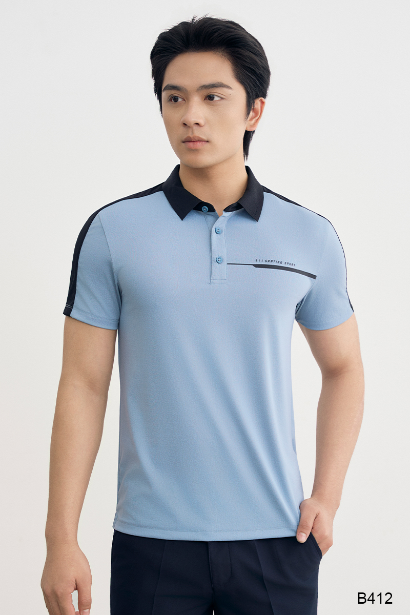 Áo polo nam slim fit cao cấp Santino màu xanh biển | B412