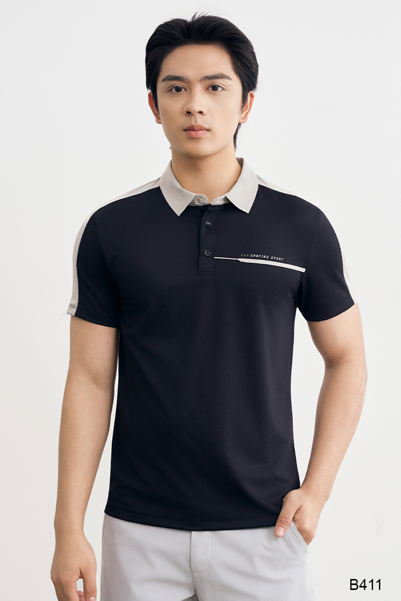 Áo polo nam slim fit cao cấp Santino màu đen | B411