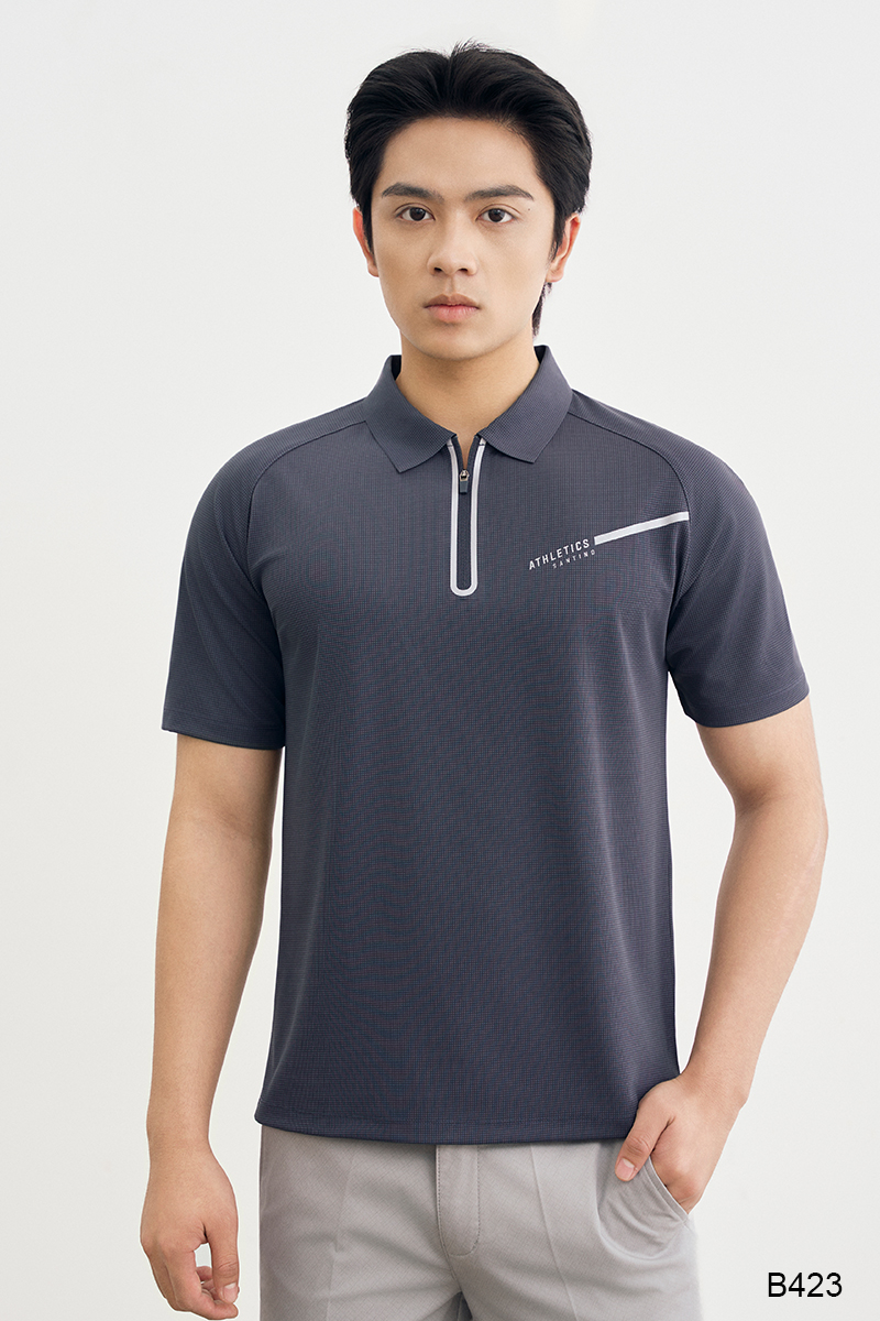 Áo polo cổ kéo khoá seamless nam cao cấp Santino màu tím than | B423
