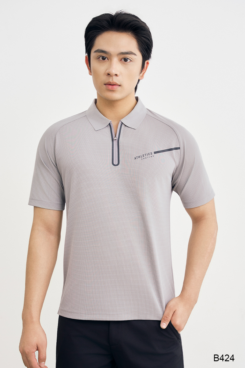 Áo polo cổ kéo khoá seamless nam cao cấp Santino màu ghi nhạt | B424