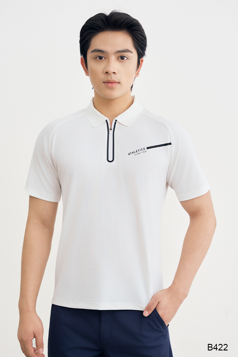 Áo polo cổ kéo khoá seamless nam cao cấp Santino màu trắng | B422